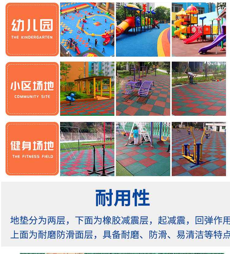 室外滑梯地垫儿童游乐场健身房幼儿园公园户外运动橡胶砖地板胶垫(图13)