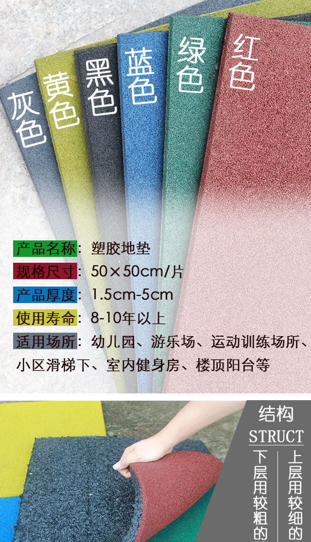 橡胶地垫幼儿园室外防滑塑胶地垫操场户外健身房地板砖厂家直销(图9)