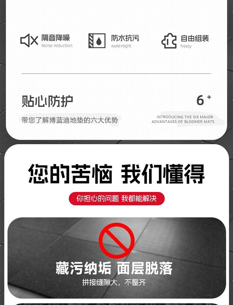 健身房橡胶地垫隔音防震减震器材力量区杠哑铃跑步机室内运动垫子(图12)