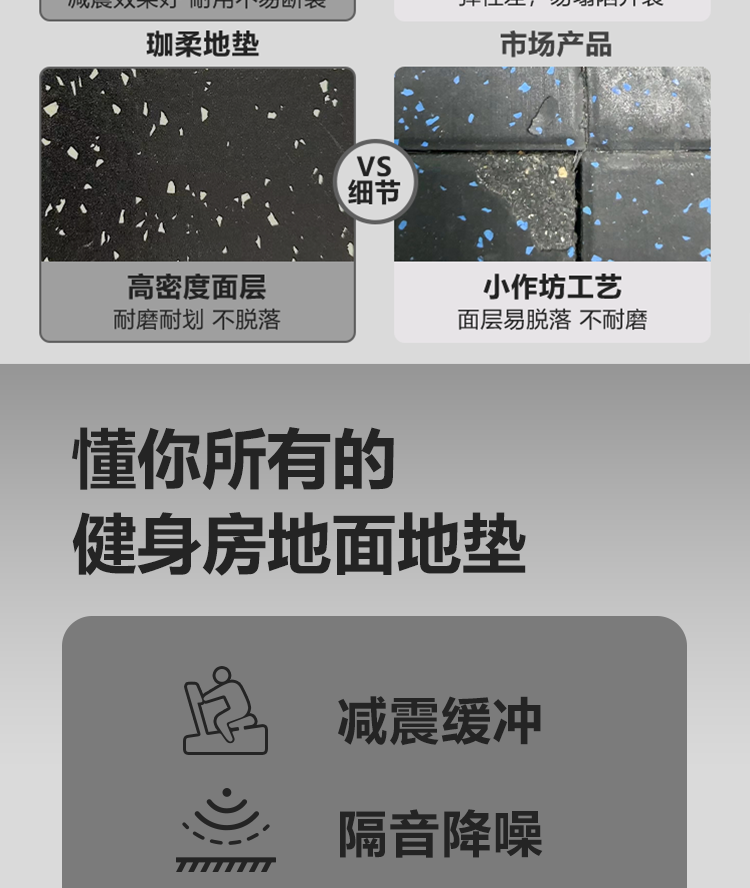 家用健身房橡胶地垫杠铃区减震运动地胶 EPDM塑胶室内隔音地垫 高密度减震款(图4) 家用健身房橡胶地垫杠铃区减震运动地胶 EPDM塑胶室内隔音地垫 高密度减震款(图4)