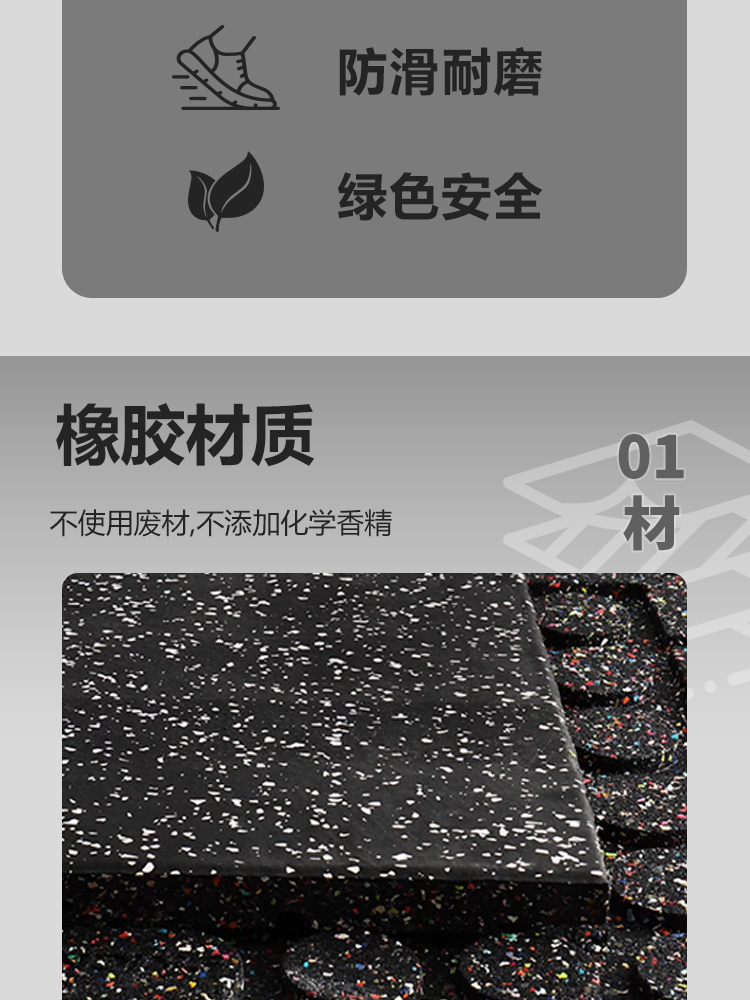 家用健身房橡胶地垫杠铃区减震运动地胶 EPDM塑胶室内隔音地垫 高密度减震款(图5) 家用健身房橡胶地垫杠铃区减震运动地胶 EPDM塑胶室内隔音地垫 高密度减震款(图5)